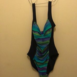 Striped  blue purple green swimsuit